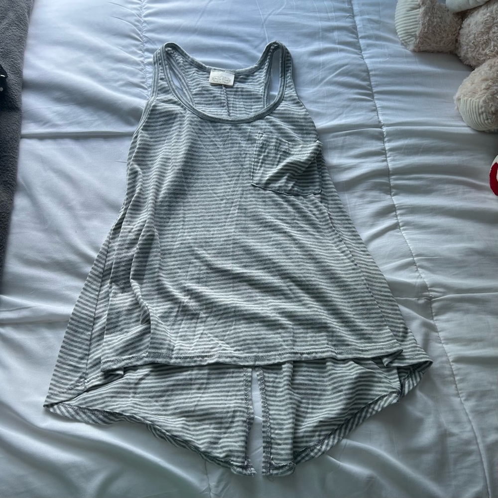 Grey and White Stripped Tank Top